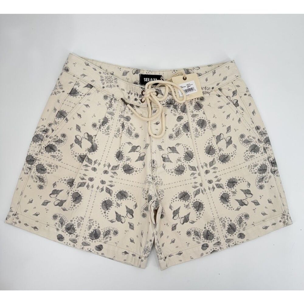 SER.O.YA Men's Tyler Shorts 7” Inseam Neutral Tan Shell Bandanna Print Sz 33